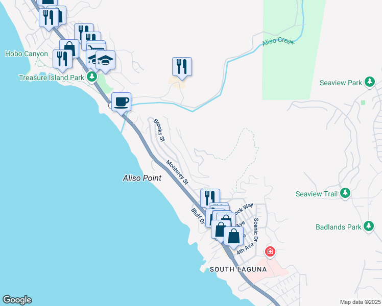 map of restaurants, bars, coffee shops, grocery stores, and more near 31272 Ceanothus Drive in Laguna Beach