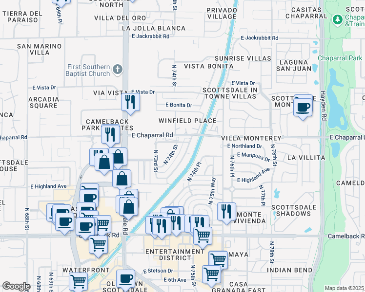 map of restaurants, bars, coffee shops, grocery stores, and more near 4916 North Woodmere Fairway in Scottsdale