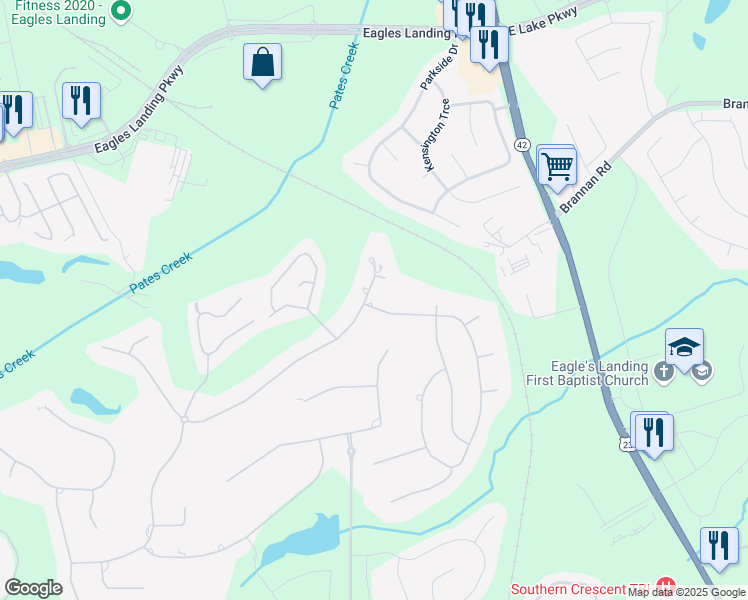 map of restaurants, bars, coffee shops, grocery stores, and more near 101 Bayberry Hill in McDonough