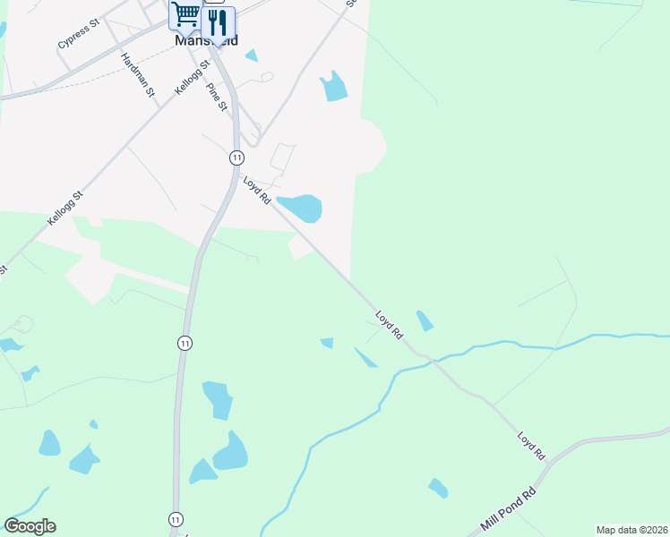 map of restaurants, bars, coffee shops, grocery stores, and more near Loyd Road in Mansfield