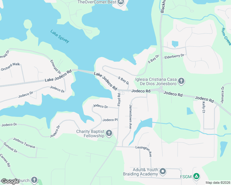 map of restaurants, bars, coffee shops, grocery stores, and more near 9009 Floyd Road in Jonesboro
