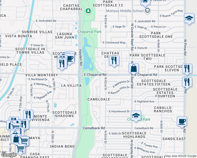 map of restaurants, bars, coffee shops, grocery stores, and more near 4951 North 81st Street in Scottsdale