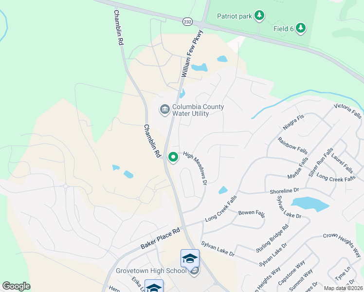 map of restaurants, bars, coffee shops, grocery stores, and more near 308 High Meadows Place in Grovetown