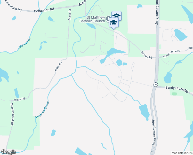 map of restaurants, bars, coffee shops, grocery stores, and more near 415 Park Haven Lane in Tyrone
