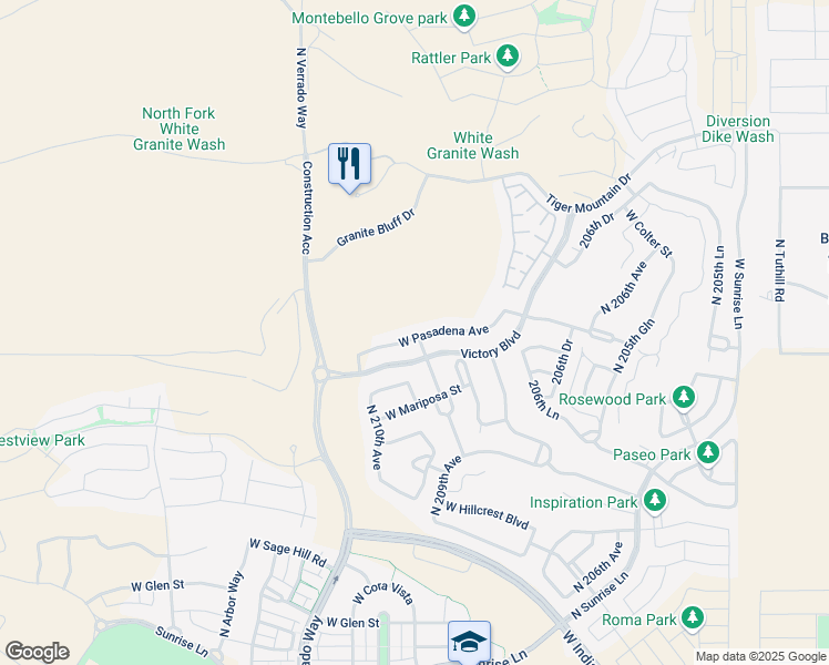 map of restaurants, bars, coffee shops, grocery stores, and more near 20811 West Pasadena Avenue in Buckeye
