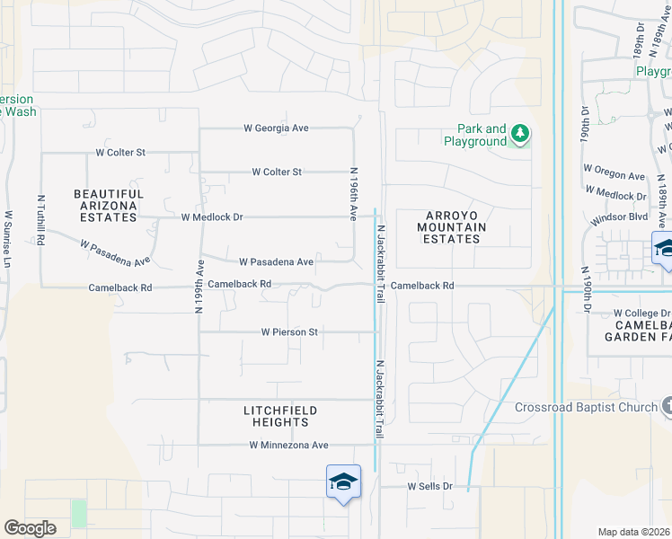 map of restaurants, bars, coffee shops, grocery stores, and more near 19541 West Pasadena Avenue in Litchfield Park