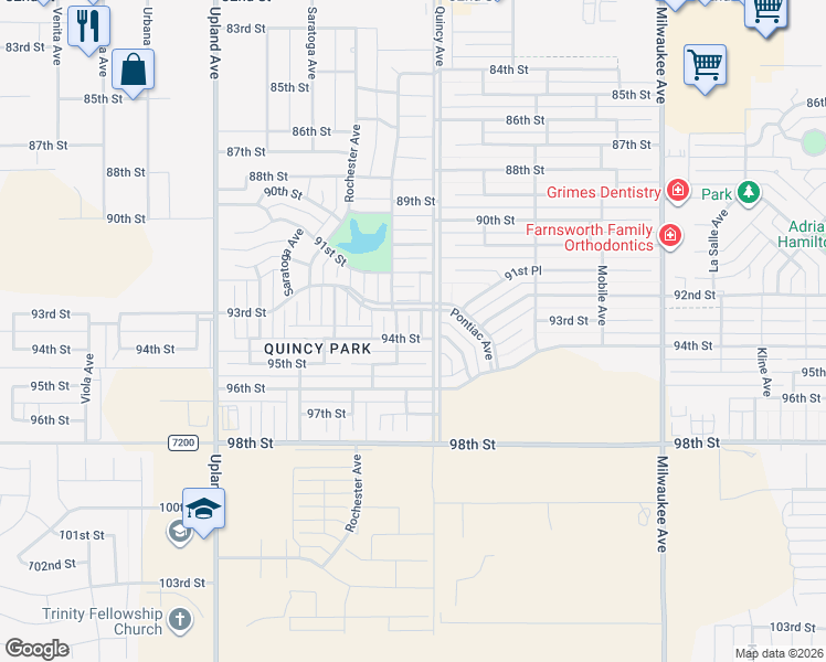 map of restaurants, bars, coffee shops, grocery stores, and more near 6913 94th Street in Lubbock