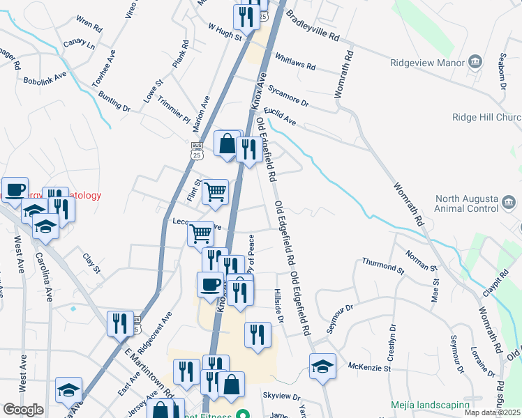 map of restaurants, bars, coffee shops, grocery stores, and more near 405 Lecompte Avenue in North Augusta