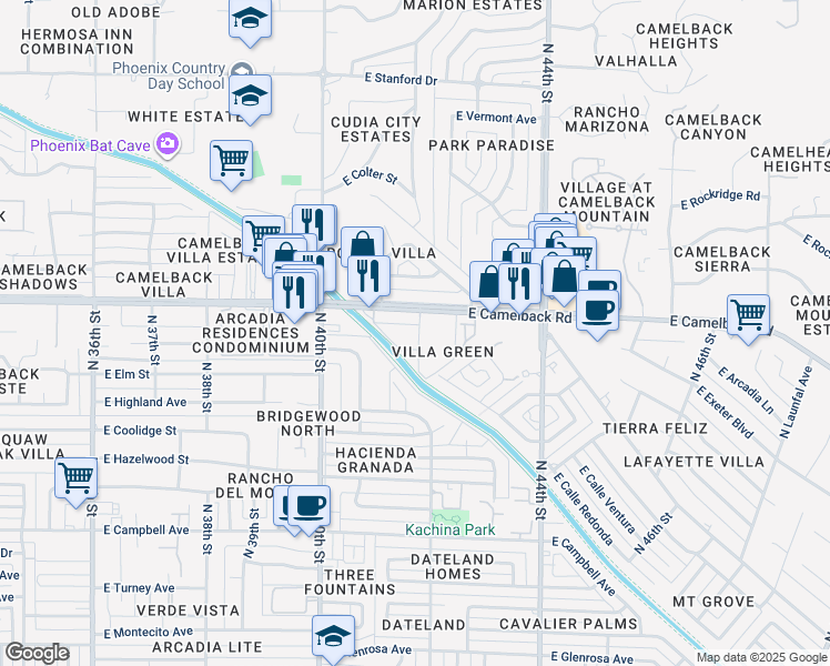 map of restaurants, bars, coffee shops, grocery stores, and more near 4148 East Calle Redonda in Phoenix