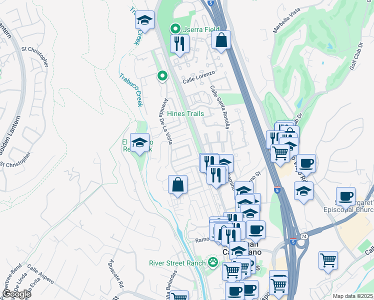 map of restaurants, bars, coffee shops, grocery stores, and more near 31273 Calle San Juan in San Juan Capistrano