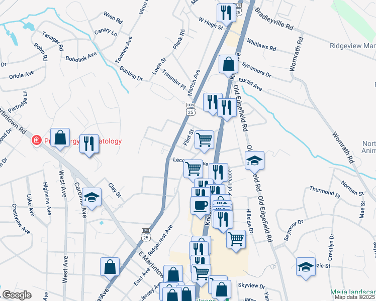 map of restaurants, bars, coffee shops, grocery stores, and more near 1504 Summerhill Road in North Augusta