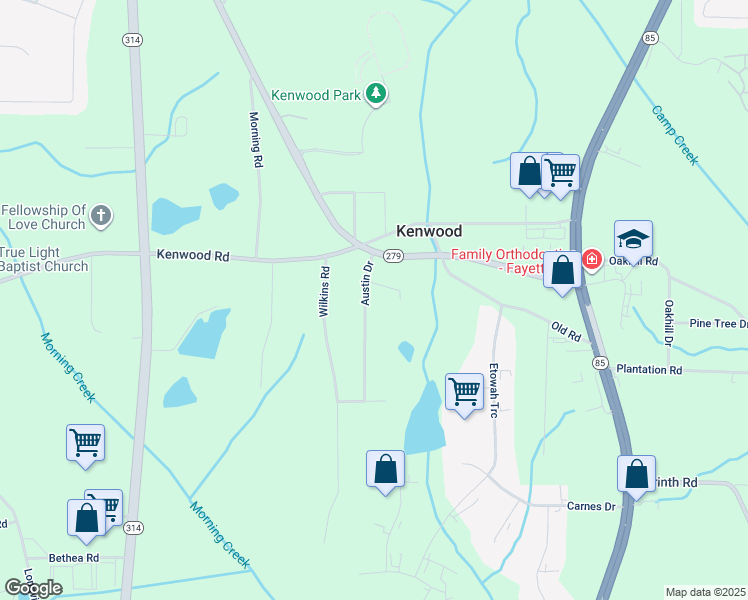 map of restaurants, bars, coffee shops, grocery stores, and more near 108 Austin Drive in Fayetteville