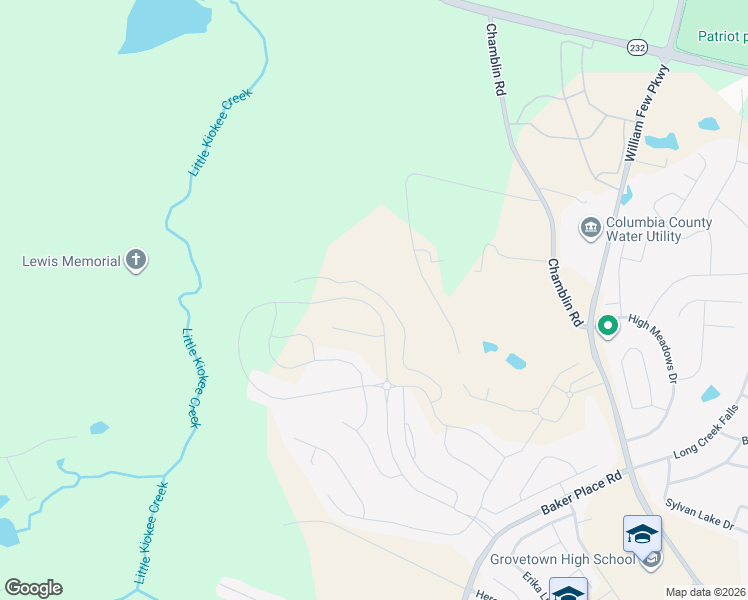 map of restaurants, bars, coffee shops, grocery stores, and more near 158 Misty Woods Drive in Grovetown