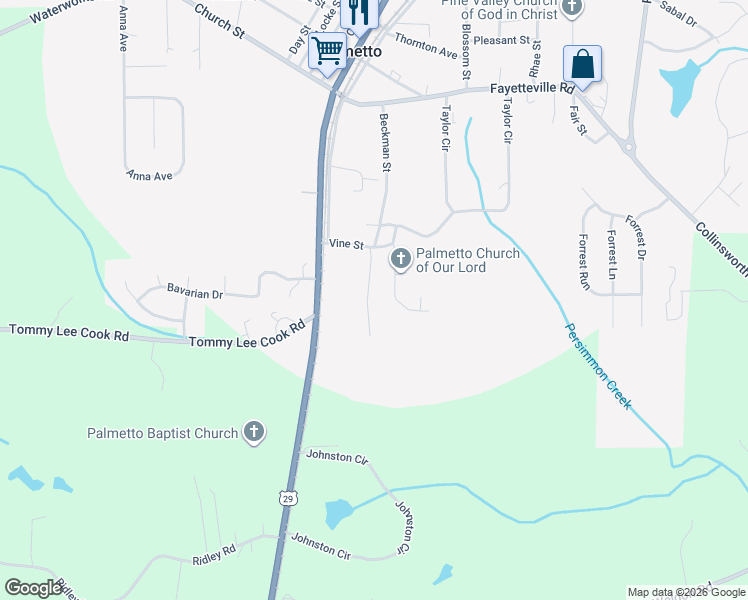 map of restaurants, bars, coffee shops, grocery stores, and more near 208 Williams Street in Palmetto