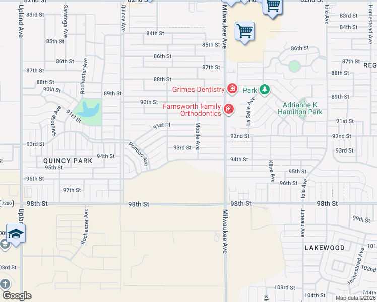 map of restaurants, bars, coffee shops, grocery stores, and more near 6535 93rd Street in Lubbock
