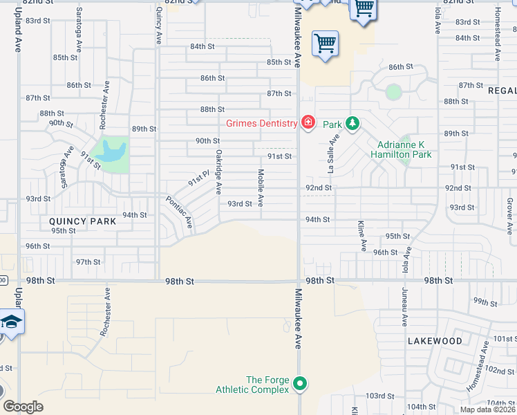 map of restaurants, bars, coffee shops, grocery stores, and more near 6528 94th Street in Lubbock