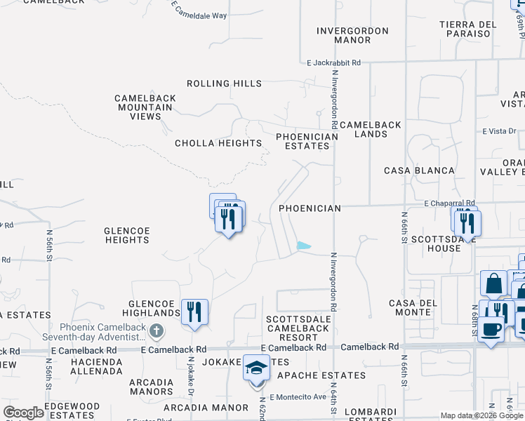 map of restaurants, bars, coffee shops, grocery stores, and more near 6000 E Camelback Rd in Scottsdale