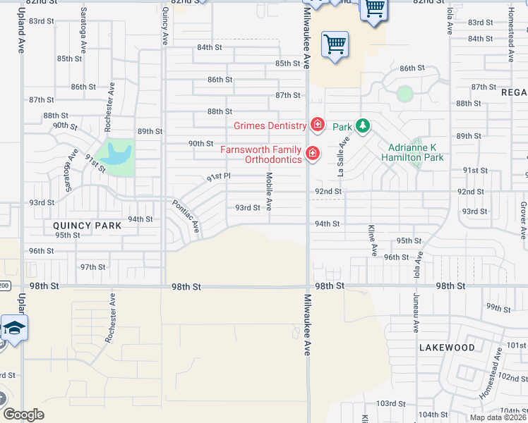 map of restaurants, bars, coffee shops, grocery stores, and more near 6529 93rd Street in Lubbock