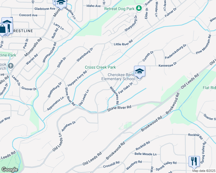 map of restaurants, bars, coffee shops, grocery stores, and more near 4237 Kennesaw Drive in Birmingham