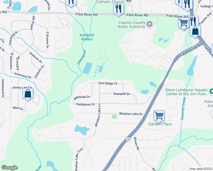 map of restaurants, bars, coffee shops, grocery stores, and more near 466 Sunnyhill Drive in Jonesboro
