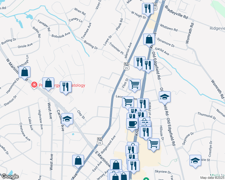map of restaurants, bars, coffee shops, grocery stores, and more near 102 Briggs Avenue in North Augusta