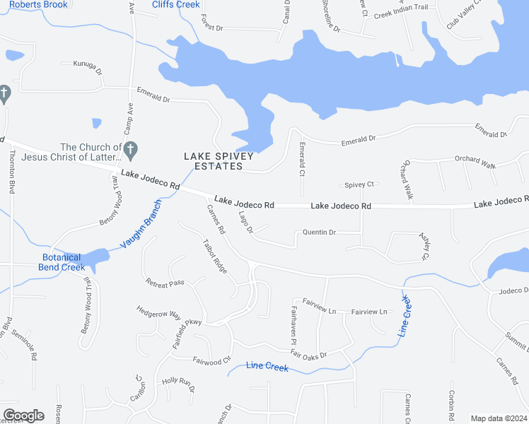 map of restaurants, bars, coffee shops, grocery stores, and more near 2357 Lake Jodeco Road in Jonesboro