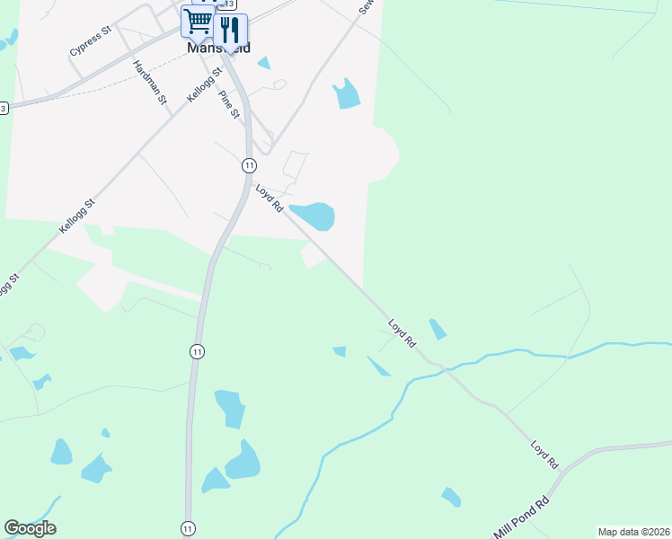 map of restaurants, bars, coffee shops, grocery stores, and more near Loyd Road in Mansfield