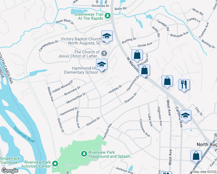 map of restaurants, bars, coffee shops, grocery stores, and more near 24 Pheasant Court in North Augusta