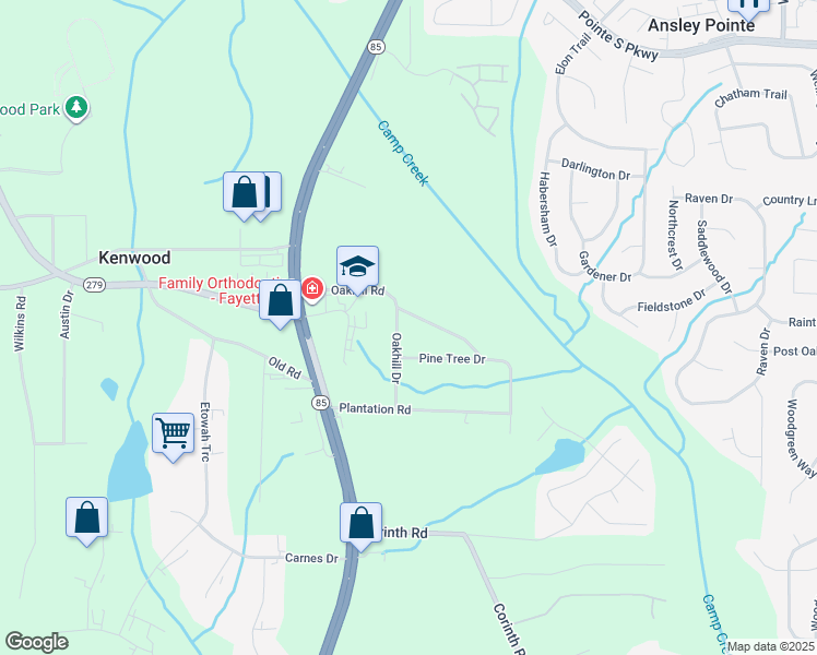 map of restaurants, bars, coffee shops, grocery stores, and more near 249 Oakhill Drive in Fayetteville