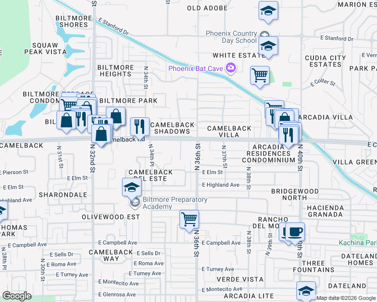 map of restaurants, bars, coffee shops, grocery stores, and more near 4817 North 35th Way in Phoenix