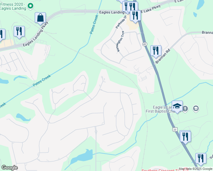 map of restaurants, bars, coffee shops, grocery stores, and more near 101 Bayberry Hill in McDonough