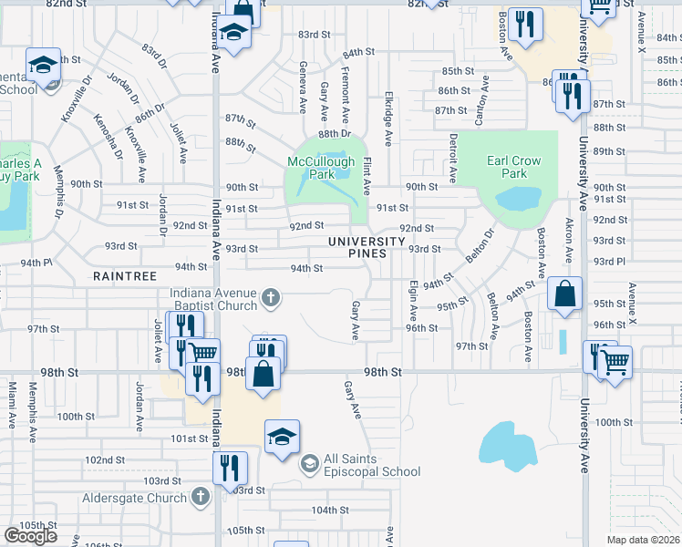 map of restaurants, bars, coffee shops, grocery stores, and more near 9410 Gary Avenue in Lubbock