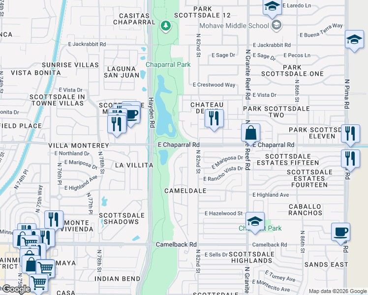 map of restaurants, bars, coffee shops, grocery stores, and more near 4951 North 81st Street in Scottsdale