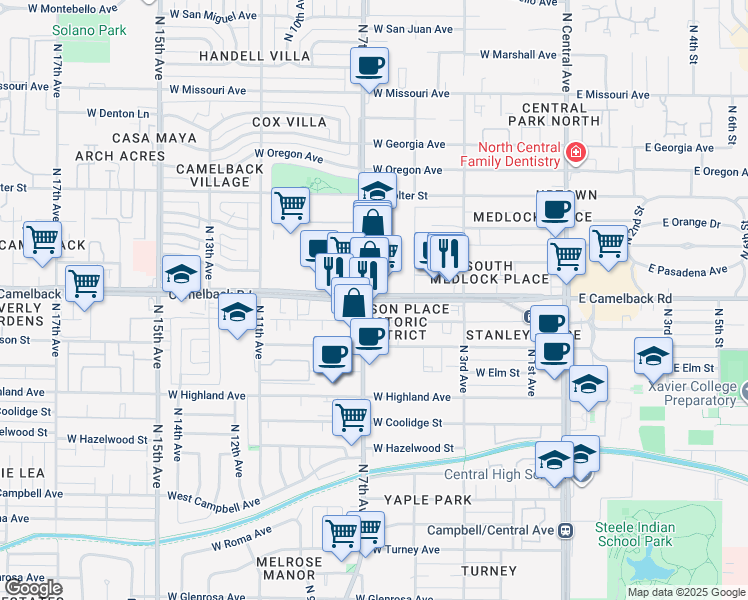 map of restaurants, bars, coffee shops, grocery stores, and more near in Phoenix