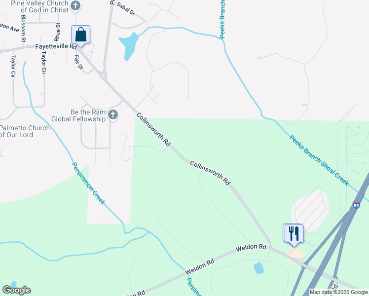 map of restaurants, bars, coffee shops, grocery stores, and more near 594 Collinsworth Road in Palmetto