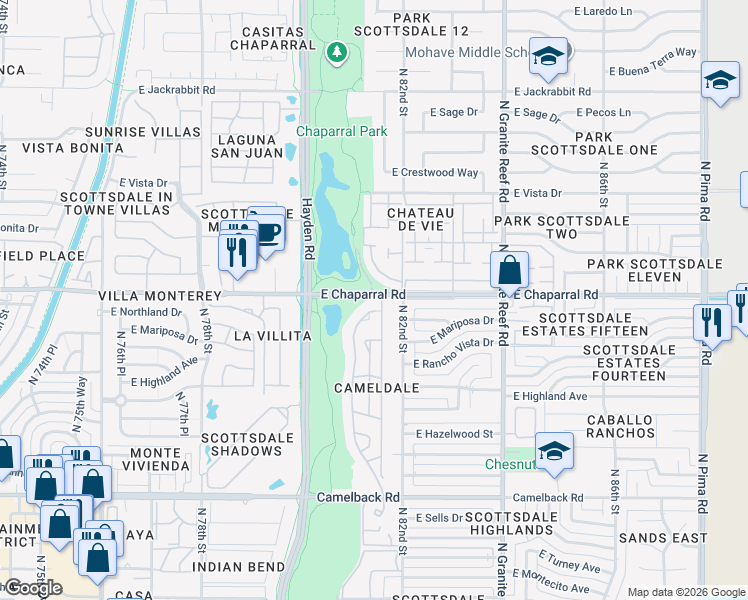 map of restaurants, bars, coffee shops, grocery stores, and more near 4951 North 81st Street in Scottsdale