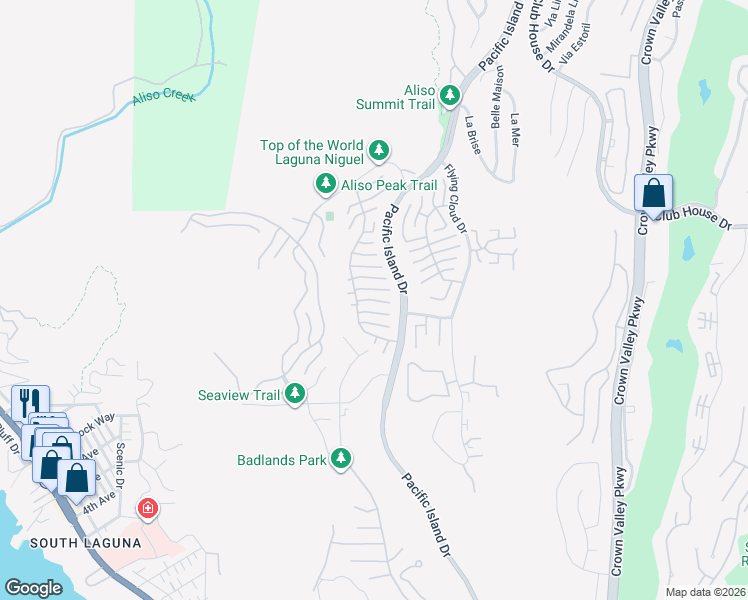 map of restaurants, bars, coffee shops, grocery stores, and more near 22876 Montalvo Road in Laguna Niguel