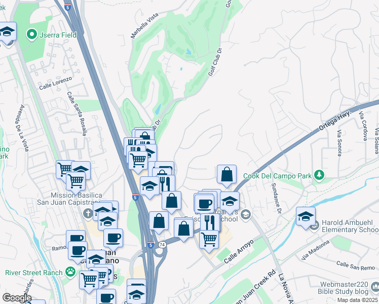 map of restaurants, bars, coffee shops, grocery stores, and more near 27402 Paseo Boveda in San Juan Capistrano
