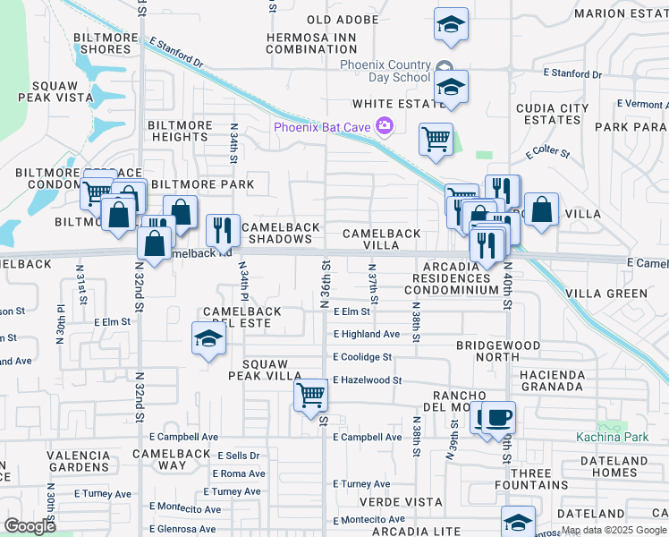 map of restaurants, bars, coffee shops, grocery stores, and more near in Phoenix