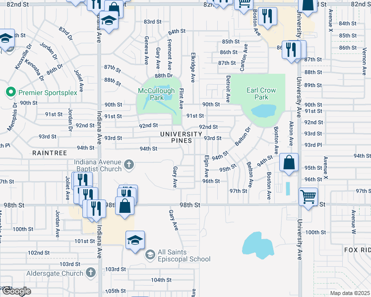 map of restaurants, bars, coffee shops, grocery stores, and more near 9401 Gary Avenue in Lubbock