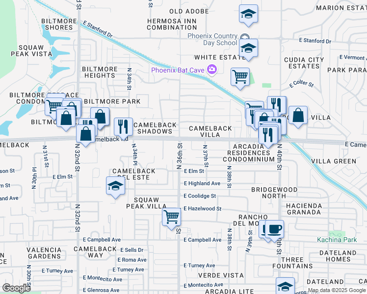 map of restaurants, bars, coffee shops, grocery stores, and more near in Phoenix