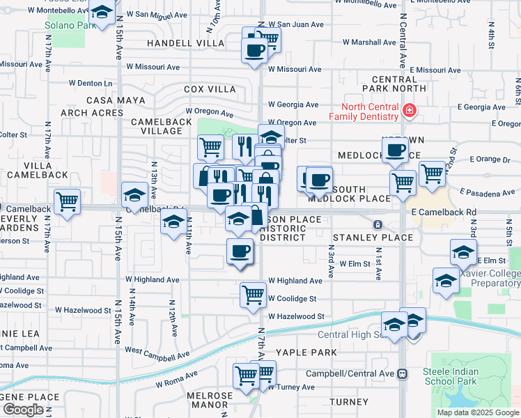 map of restaurants, bars, coffee shops, grocery stores, and more near in Phoenix