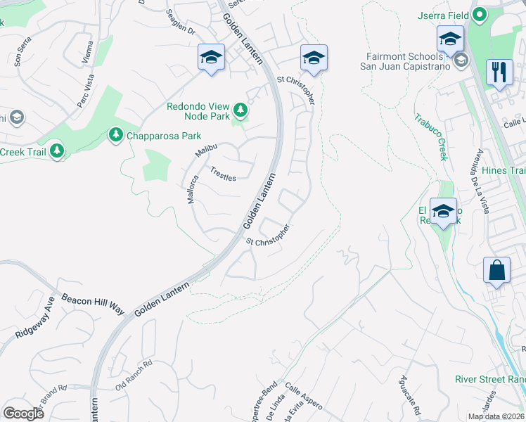 map of restaurants, bars, coffee shops, grocery stores, and more near 16 Vistamar Drive in Laguna Niguel