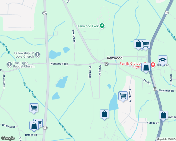 map of restaurants, bars, coffee shops, grocery stores, and more near 115 Wilkins Road in Fayetteville