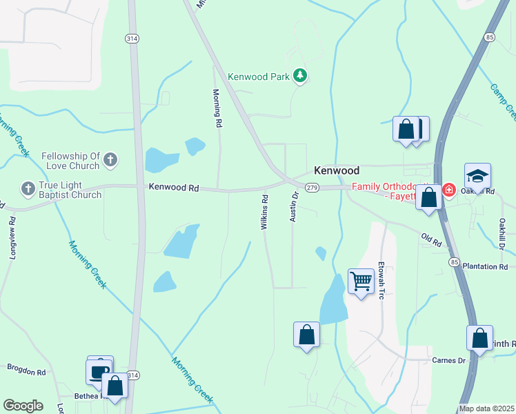 map of restaurants, bars, coffee shops, grocery stores, and more near 115 Wilkins Road in Fayetteville