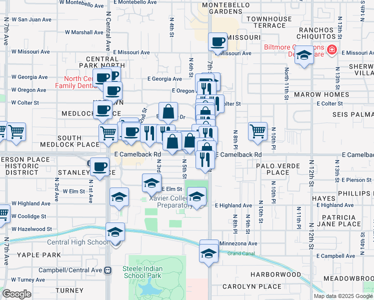 map of restaurants, bars, coffee shops, grocery stores, and more near 5024 North 6th Street in Phoenix