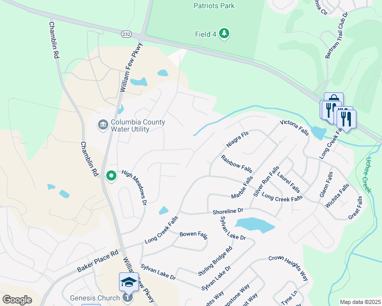 map of restaurants, bars, coffee shops, grocery stores, and more near 406 Keesaw Glen in Grovetown