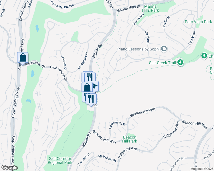 map of restaurants, bars, coffee shops, grocery stores, and more near 80 Siena in Laguna Niguel