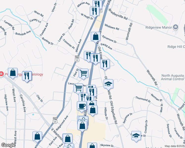 map of restaurants, bars, coffee shops, grocery stores, and more near 1501 Knox Avenue in North Augusta
