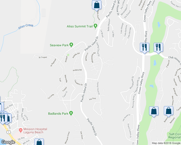 map of restaurants, bars, coffee shops, grocery stores, and more near 22952 Solera Drive in Laguna Niguel